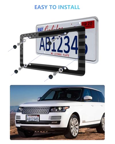 American Flag License Plate Frames, Black Patriotic Car Tag Holder 2 Pack - style: Black-Plastic