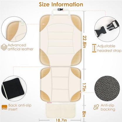 Sinvitron Car Seat Protector for Child Car Seat - Waterproof Non-Slip Leather Mat with 2 Mesh Pockets, Universal Seat Cover for Baby, Pets & Vehicles (1-Pack, Off-White) - color: 1 Pack Off-White