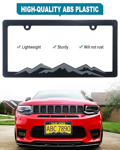 Mountain License Plate Frames- Gray on Black, ABS Plastic - color: Gray