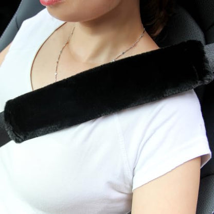 Amooca 2-Pack Soft Furry Universal Seatbelt Cover Car Shoulder Pad - color: Black, size: 10.5in 2pack