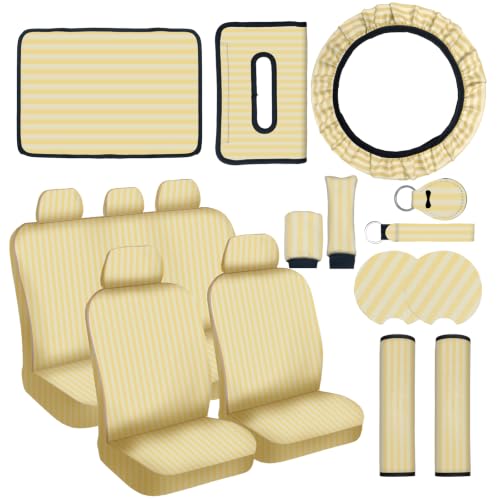 15 Pcs Car Steering Wheel Cover Center Console Armrest Pad Headrest Seat Belt Cover Handbrake Cover Keychain Coaster Full Set Car SUV (Yellow and White) - color: Yellow and White