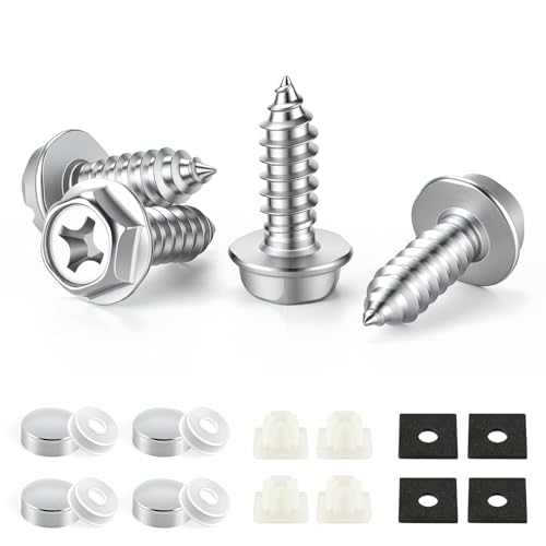 LivTee Rustproof License Plate Screws for Securing License Plates Frames and Covers on Cars and Trucks, 4 Sets Premium Stainless Steel Self Tapping Mounting Bolts, Silver - color: Cross-Silver, size: 4 Pack