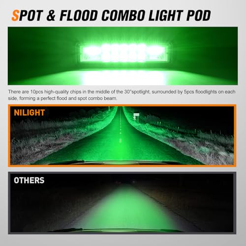 Nilight 2 PCS 6 Inch 60 W Green LED Light Pods Spot Flood Combo Beam - color: 60W Led Pods 2Pcs Green