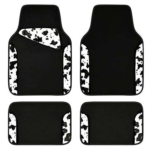 CAR PASS Waterproof Universal Fit Car Floor Mats, Cow Print Car Mats Fit for SUV,Vans,sedans, Trucks,Set of 4pcs Car Carpet with Driver Heel Pad and Nibs Backing,or Cute Women Girly Funny Black White - color: Cow Print