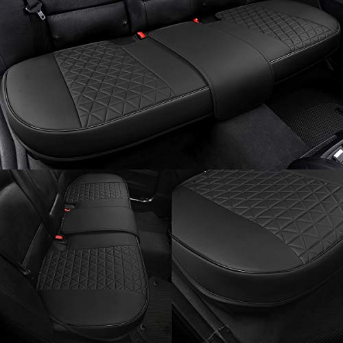 Black Panther Luxury PU Leather Rear Car Seat Cover Adjustable Length (49-55'') Back Seat Protector Fits 90% Vehicles (Sedan SUV Truck), for Seat Bottom Only, Triangle Quilting Design, Black - color: Rear Black