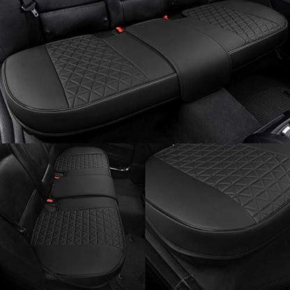 Black Panther Luxury PU Leather Rear Car Seat Cover Adjustable Length (49-55'') Back Seat Protector Fits 90% Vehicles (Sedan SUV Truck), for Seat Bottom Only, Triangle Quilting Design, Black - color: Rear Black