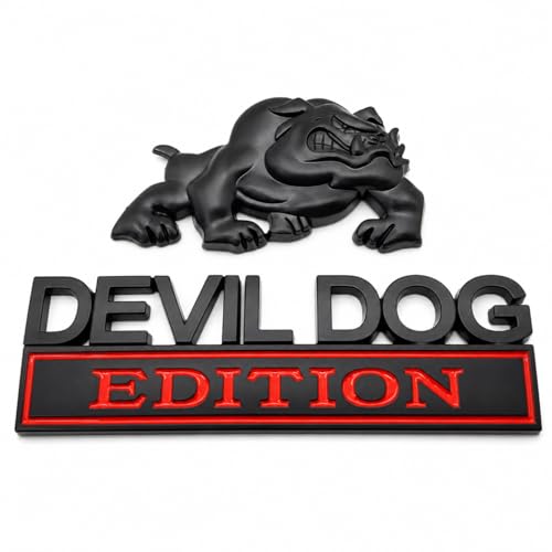 1Set Navy Devil Dog Bulldog 3D Metal Emblem Badge – Zinc Alloy Tailgate/Bumper/Fenders Decal for Car, Truck, SUV – Waterproof & Rustproof Nameplate Sticker Black/Red - color: Black/Red