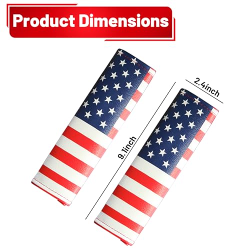 2PCS Car Seatbelt Covers, American Flag Patriotic Leather Soft Vehicle Seat Belt Shoulder Pad, USA Flag Automotive Seat Strap Harness Mat Cushion, Universal for Most Vehicles