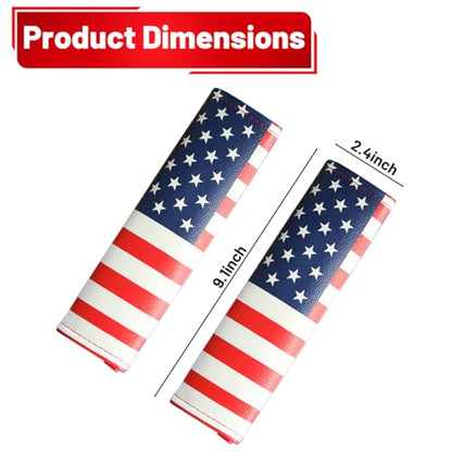 2PCS Car Seatbelt Covers, American Flag Patriotic Leather Soft Vehicle Seat Belt Shoulder Pad, USA Flag Automotive Seat Strap Harness Mat Cushion, Universal for Most Vehicles