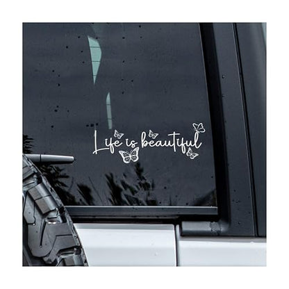 Life is Beautiful Decal, Butterfly Car Window Decals, 6 Inches UV DTF Tranfer Car Stickers, Weatherproof Car Truck Window Bumper Sticker, Postive Animal Car Stickers and Decals for Boys Girls