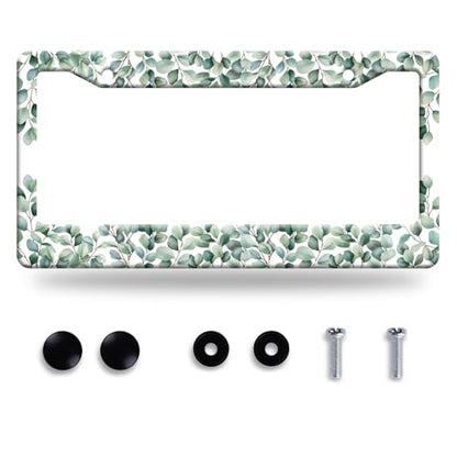 Green Leaf License Plate Frame Stainless Steel Car Accessory 6x12 Inch - color: Green Leaves Pattern