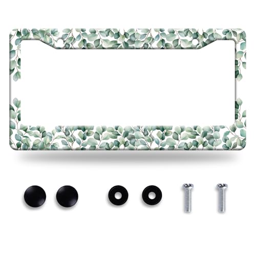 Green Leaf License Plate Frame Stainless Steel Car Accessory 6x12 Inch - color: Green Leaves Pattern