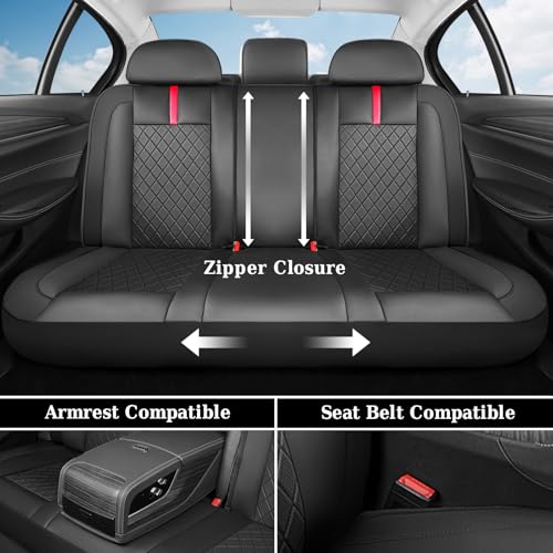 Coverado Car Seat Covers Full Set, Waterproof Front Seats Back Seat Cover, Leather Seat Cushion Universal Fit for Most Cars (Black-Red) - color: Black-Red, size: FullSet