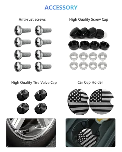 American Flag License Plate Frames, Black Patriotic Car Tag Holder 2 Pack - style: Black-Plastic