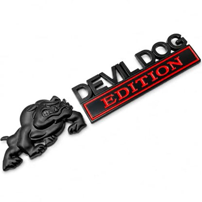 1Set Navy Devil Dog Bulldog 3D Metal Emblem Badge – Zinc Alloy Tailgate/Bumper/Fenders Decal for Car, Truck, SUV – Waterproof & Rustproof Nameplate Sticker Black/Red - color: Black/Red