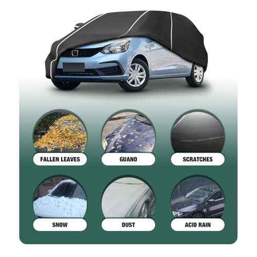 Fluorescent Strip Design Waterproof Car Cover Compatible for Honda Fit 2009-2020 All Weather 6 Layers Full Car Cover Safe Parking at Night with Storage Bag - size: Custom Fit Honda Fit
