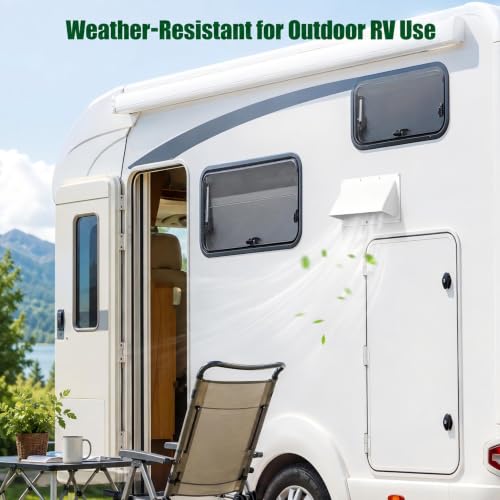 Aluminum RV Exhaust Vent Cover, RV Stove Vent Cover Replacement, Adjustable 1.2"-2.2" Depth Range Hood Vent with Locking Damper & Butyl Tape for Camper Trailer Motorhome, White