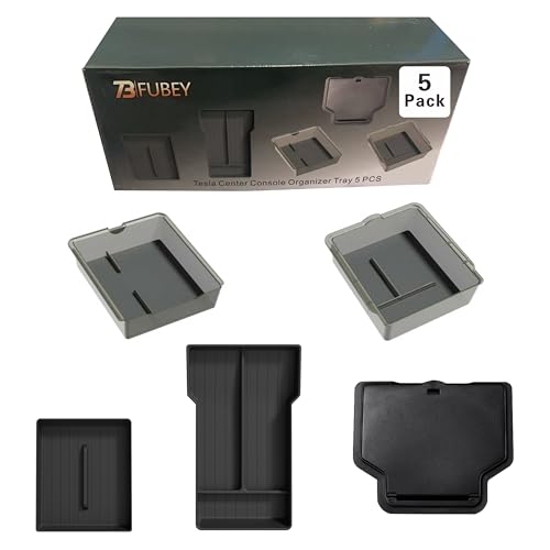 Tesla Model 3 Highland Center Console Organizer 5-Piece Set, 2024-2026 Model 3 Armrest Storage Box & Lower Tray, Hidden Secret Compartment, ABS Anti-Slip Insert - Black - style: Storage Box Model 3 Highland