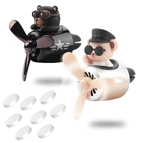 2pcs Car Air Fresheners Cute Cartoon Bear Pilot Automotive Air Outlet Propeller Car Diffuser Creative Car Perfume Decoration for Car Vent Clips for Women Men with 8 Fragrant Tablets(Bear + Teddy Bear) - color: Bear + Teddy Bear