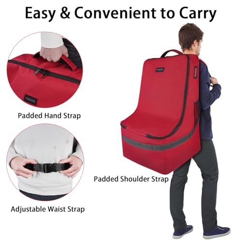 YOREPEK Carseat Travel Bag for Airplane, Padded Car Seat Travel Bag - color: Dark Red