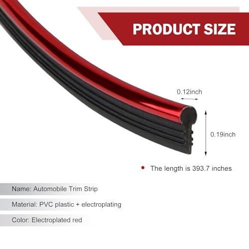 Car Interior Moulding Trim Strip, 32.8ft Electroplating Car Interior Filler Insert Strips for Door Dashboard, Molding Line, DIY Vehicle Interior Flexible Strip with Install Tool (Red)