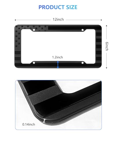 American Flag License Plate Frames, Black Patriotic Car Tag Holder 2 Pack - style: Black-Plastic