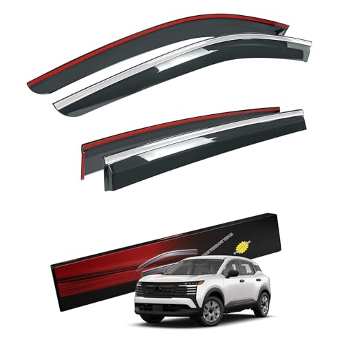 Sze Rain Guards Compatible with 2025 2026 Nissan Kicks Side Window Deflectors Anti-Rain Window Visors with Tape 304 Stainless Steel Trim–Noise Reduction & All-Weather Protection Outside Channel-4pcs - size: For Nissan Kicks 2025+
