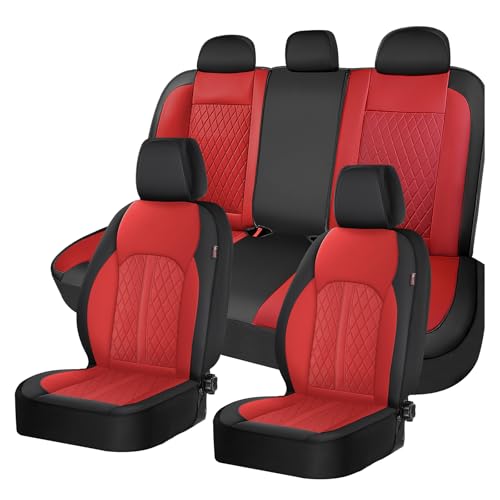 Coverado Universal Leather Seat Covers Full Set for 5 Seats – Waterproof, Durable All-Weather Protector for SUV, Pickup Truck, Sedan （Red） - color: Black&Red, size: FullSet