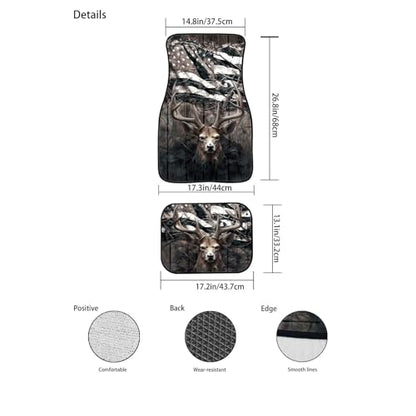 Car Floor Rugs for Front and Rear Non Slip Protector Carpets American Flag Camo Deer Auto Liners Foot Mats Universal Fit SUV Van Truck - color: American Flag Camo Deer