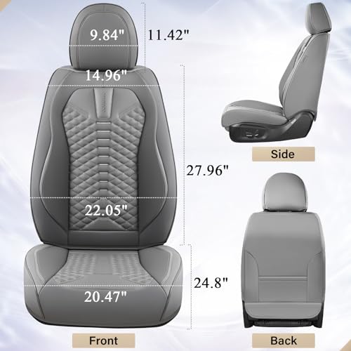 Coverado Car Seat Covers Full Set, Nappa Leather Seat Covers for Cars, Universal Waterproof Seat Covers, Front and Back Car Seat Protector, Automotive Seat Covers Fit for Most Cars, Gray - color: Gray