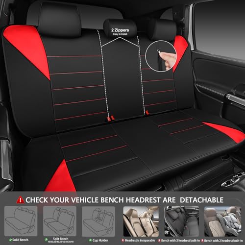 CAR PASS Neoprene Wetsuit Seat Covers, Waterproof Car Seat Covers Full Sets with 5mm Composite EVA, Universal Fit for Car,Sedan, SUV TrucksAnti Slip, Airbag Compatible(Black Red - color: Black red