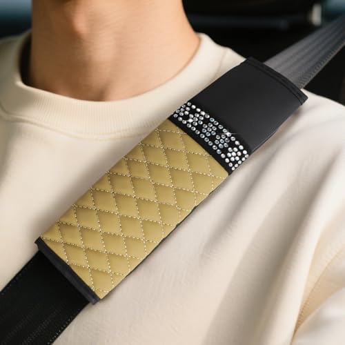 wuyaoyao 2PCS Car Seat Belt Cover Pads, Soft Leather Shoulder Pad, Beige - color: Beige