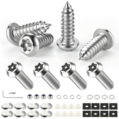 LivTee Anti Theft License Plate Screws Set for Securing Frames and Covers, License Plate Bolts, M6 (1/4") Tamper Proof Screws, Fastener Nut, Caps Cover for Front Rear Frame Holder Mounting - Silver - color: AT-Silver, size: 8 Pack