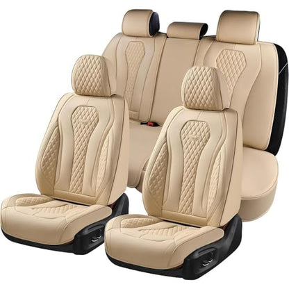 Coverado Automotive Seat Covers, Car Seat Covers Full Set, Beige Car Seat Cover, Car Seat Cushion Waterproof, Front Seats Back Seat Covers, Car Seat Protector Universal Fit Most Cars - color: Beige, size: FullSet