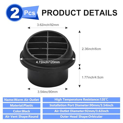 Blueshyhall 90mm Warm Air Vent Outlet, 2PCs Auto Heater Duct Hose Pipe 360 Degrees Rotatable for Car Bus Boat RV ATV - size: Round 90mm