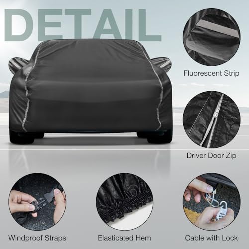 Fluorescent Strip Design Waterproof Car Cover Compatible for Honda Fit 2009-2020 All Weather 6 Layers Full Car Cover Safe Parking at Night with Storage Bag - size: Custom Fit Honda Fit