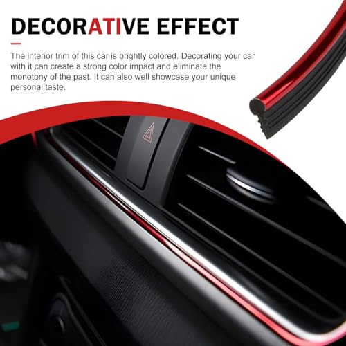 Car Interior Moulding Trim Strip, 32.8ft Electroplating Car Interior Filler Insert Strips for Door Dashboard, Molding Line, DIY Vehicle Interior Flexible Strip with Install Tool (Red)