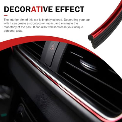 Car Interior Moulding Trim Strip, 32.8ft Electroplating Car Interior Filler Insert Strips for Door Dashboard, Molding Line, DIY Vehicle Interior Flexible Strip with Install Tool (Red)