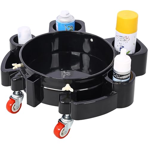 5 Gallon Rolling Bucket Dolly with Swivel Casters, Car Wash Bucket with Removable Dolly and Grit Guard, Heavy-Duty Detailing Bucket for Professional Car Washers, Cleaners, Black