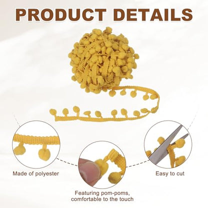 uxcell Pom Pom Ball Fringe Trim 8 Yards Pom Pom Ribbon DIY Home Dark Yellow - color: Dark Yellow