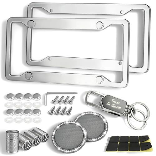 Stainless Steel License Plate Frame Gift Set, Rustproof 2 Pack for Cars - color: Mirror Polished Stainless Steel