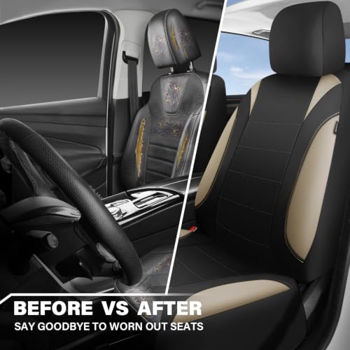 CAR PASS Neoprene EVA Waterproof car seat Covers Front Seats Only, Universal fit for SUV Vehicles Automotive with 5mm Composite EVA Inside,Airbag Compatible (Two Seats 6PCS, Black and Beige) - color: Black and Beige
