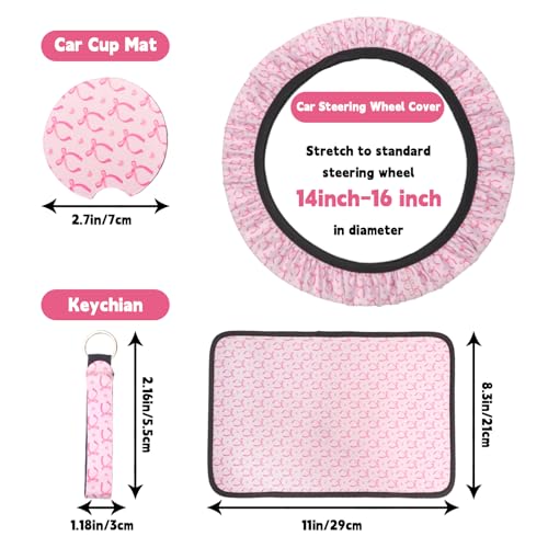 15 Pcs Pink Butterfly Car Steering Wheel Cover Center Console Armrest Pad Headrest Seat Belt Cover Handbrake Cover Keychain Coaster Full Set Car SUV - color: Pink Butterfly