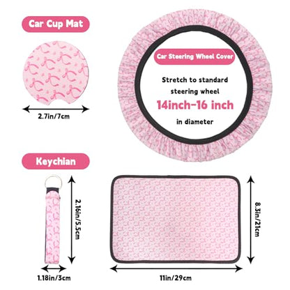 15 Pcs Pink Butterfly Car Steering Wheel Cover Center Console Armrest Pad Headrest Seat Belt Cover Handbrake Cover Keychain Coaster Full Set Car SUV - color: Pink Butterfly