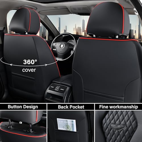 Coverado Seat Covers, Car Seat Covers Front Seats, Black Car Seat Cover, Waterproof Automotive Seat Covers, Seat Cushion, Front Car Seat Covers Leatherette Car Seat Protector Universal Fit Most Cars - color: Black&Red line, size: FrontPair