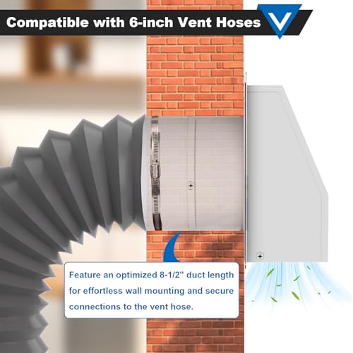 6 Inch Hooded Wall Vent with Screen and Damper, Galvanized Steel Wall Vent Cover White Metal Hood Cap Exhaust Duct Pipe Kit with Hose Clamp Aluminum Foil Tape Screw for Laundry Room Bathroom Basement - color: White, size: 6 Inch