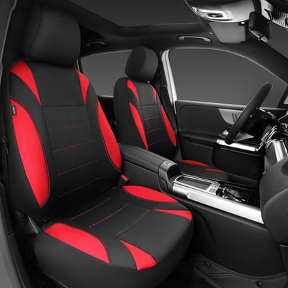 CAR PASS Neoprene Wetsuit Seat Covers, Waterproof Car Seat Covers Front with 5mm Composite EVA, Universal Fit for Car,Sedan, SUV TrucksAnti Slip, Airbag Compatible(Black and Red - color: Red