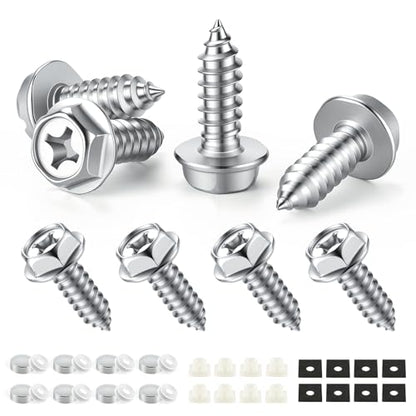 LivTee Rustproof License Plate Screws for Securing License Plates Frames and Covers on Cars and Trucks, 8 Set Premium Stainless Steel Self Tapping Mounting Bolts, Silver - color: Cross-Silver, size: 8 Pack