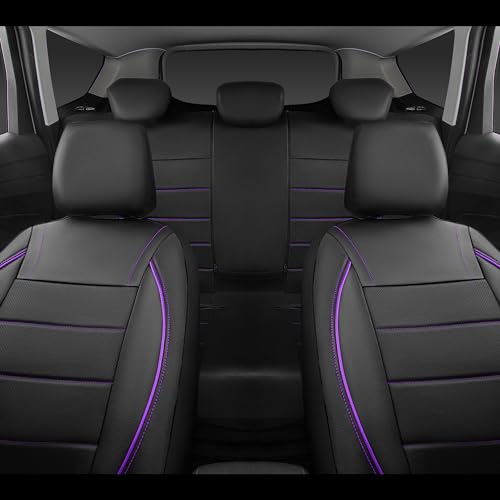 CAR PASS Universal FIT Piping Leather Two Front Seat Covers, Waterproof Faux Leather for SUV Sedan Van Truck, Airbag Compatible,Reserved Opening Holes for Headrest Covers(Black and Purple) - color: Black & Purple