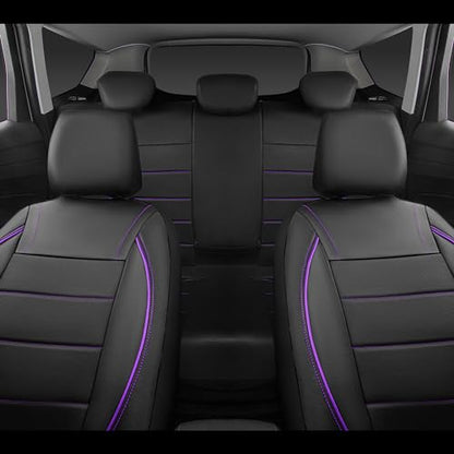 CAR PASS Universal FIT Piping Leather Two Front Seat Covers, Waterproof Faux Leather for SUV Sedan Van Truck, Airbag Compatible,Reserved Opening Holes for Headrest Covers(Black and Purple) - color: Black & Purple
